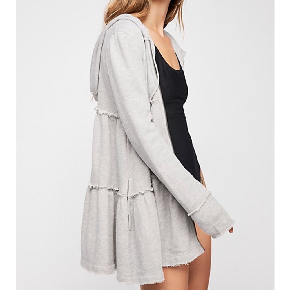 New Free People Tiered Trapeze Gray Hoodie